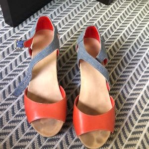 Sandals,blue and orange color.